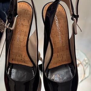 Donald J. Pliner Black Patent Slingback Heels with Cork Insole